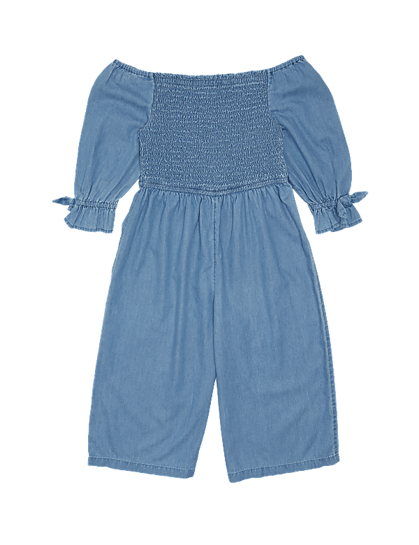 Denim Shirred Jumpsuit