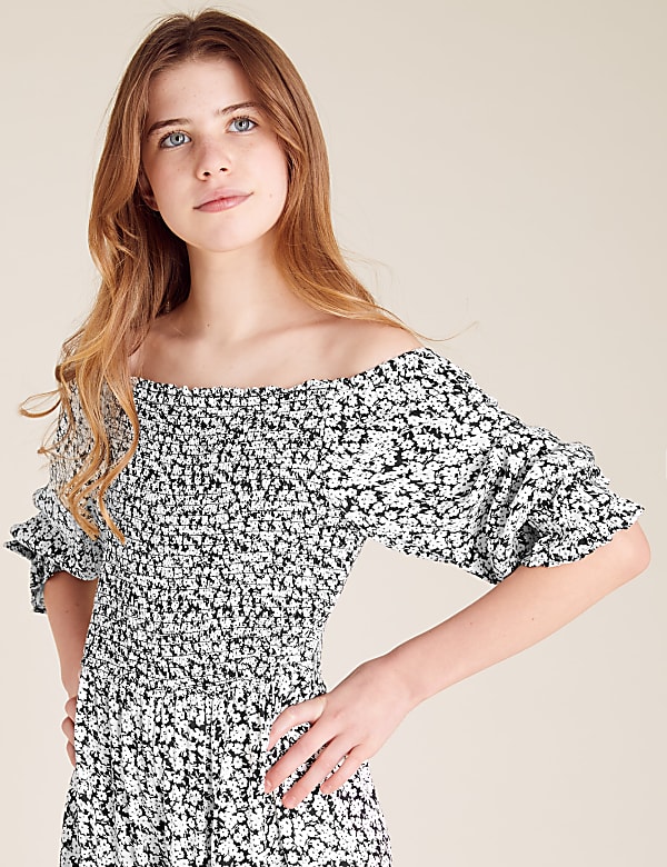 Floral Print Shirred Jumpsuit (6-14 Yrs)