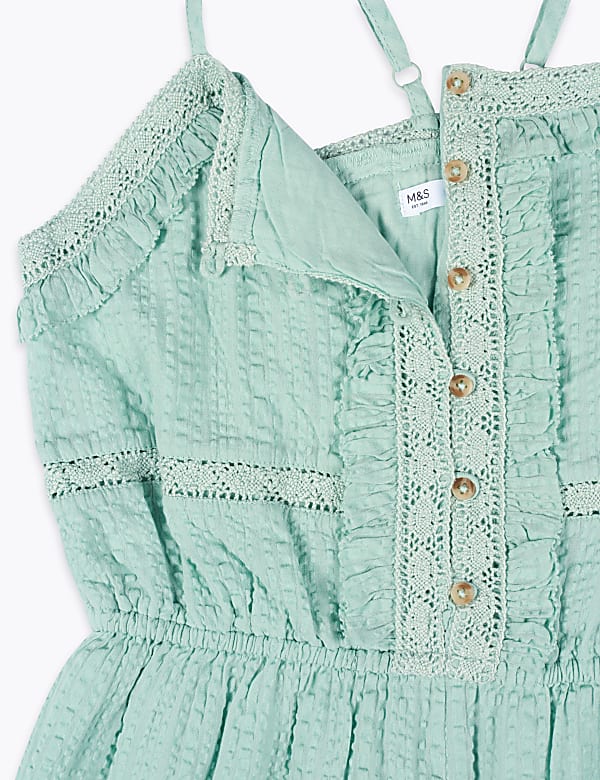 Pure Cotton Broderie Playsuit (6-16 Yrs)