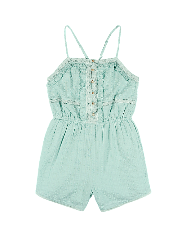 Pure Cotton Broderie Playsuit (6-16 Yrs)