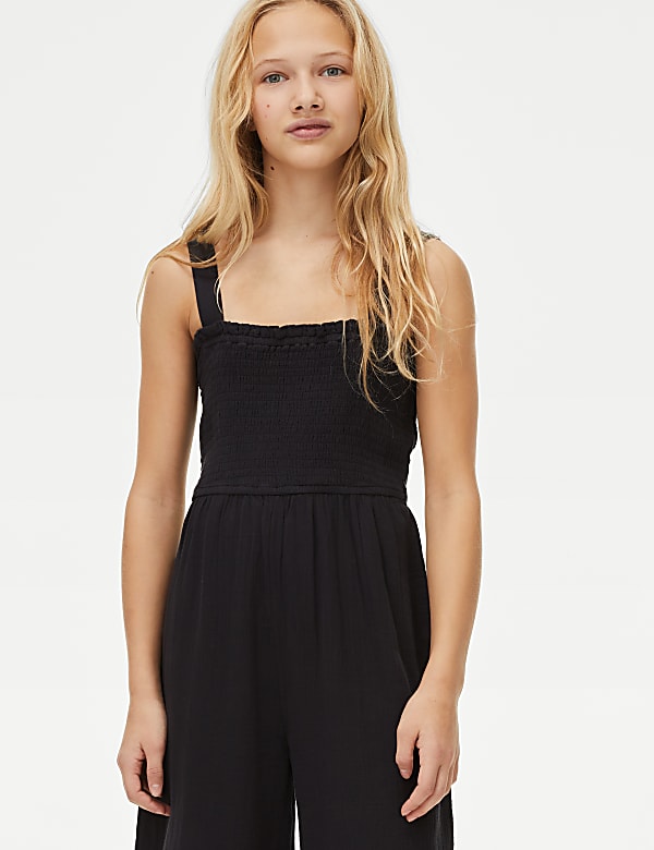 Pure Cotton Shirred Jumpsuit (6-16 Yrs)