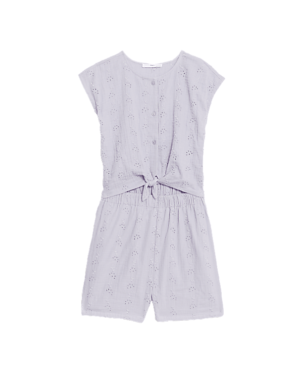 Pure Cotton Broderie Playsuit (6-16 Yrs)