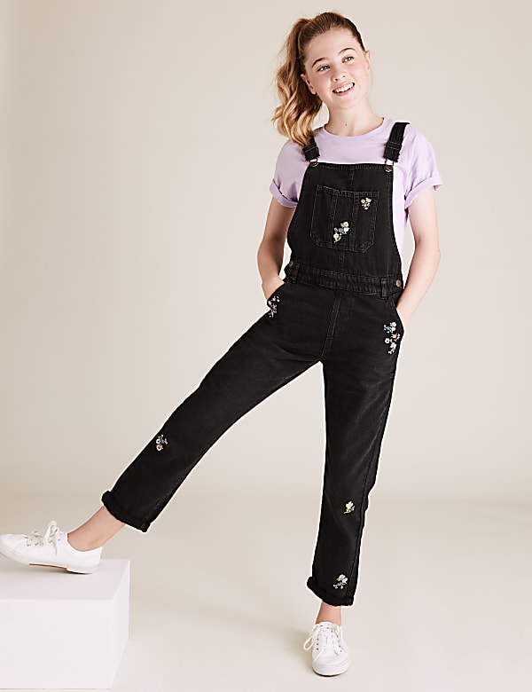 Pure Cotton Denim Embroidered Dungarees (6-16 Yrs)