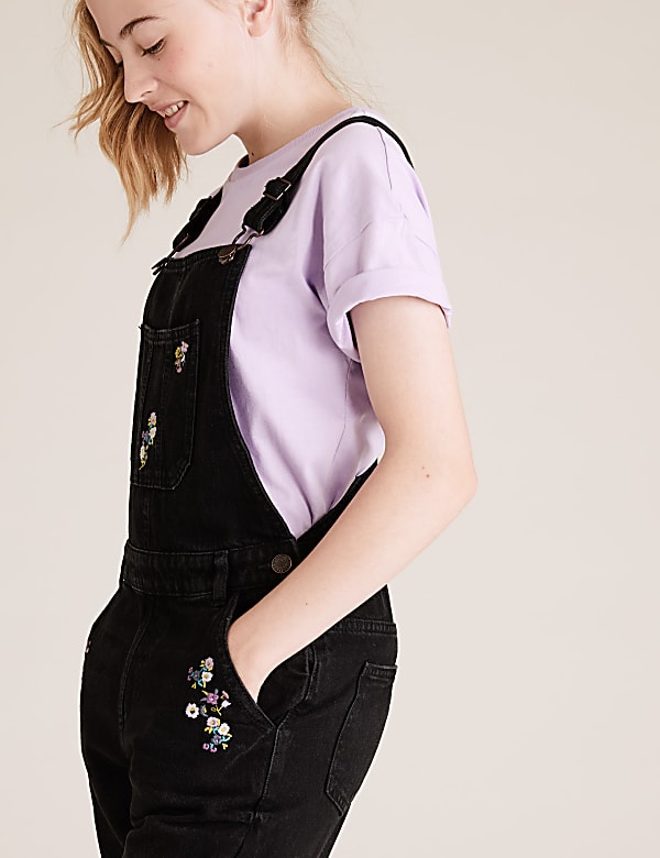 Pure Cotton Denim Embroidered Dungarees (6-16 Yrs)