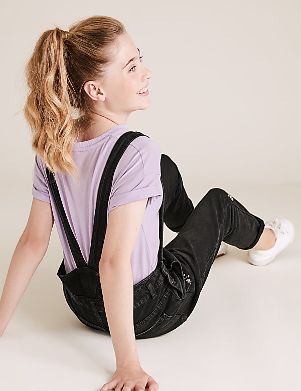 Pure Cotton Denim Embroidered Dungarees (6-16 Yrs)