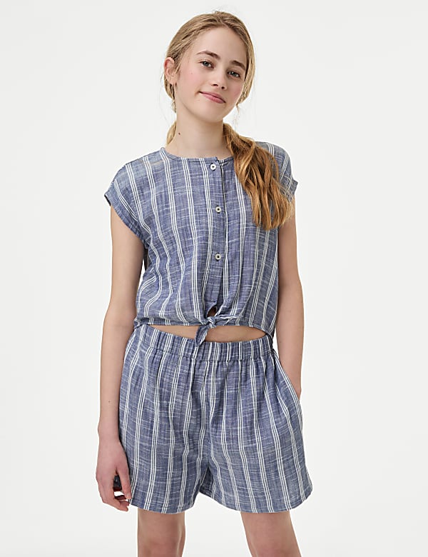 Cotton Rich Striped Playsuit 6 16 Yrs BLUE MIX Outfits M S FR