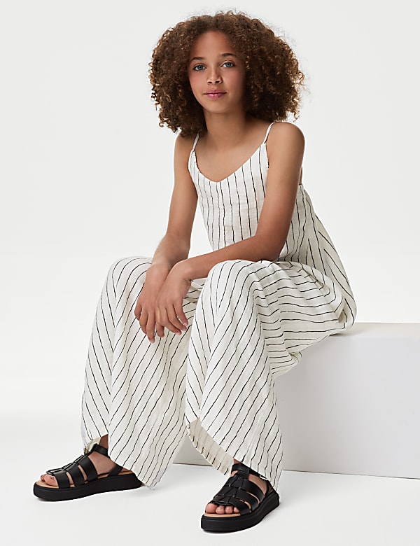 Pure Cotton Striped Wide Leg Jumpsuit 6 16 Yrs IVORY MIX Jumpsuits M S IL