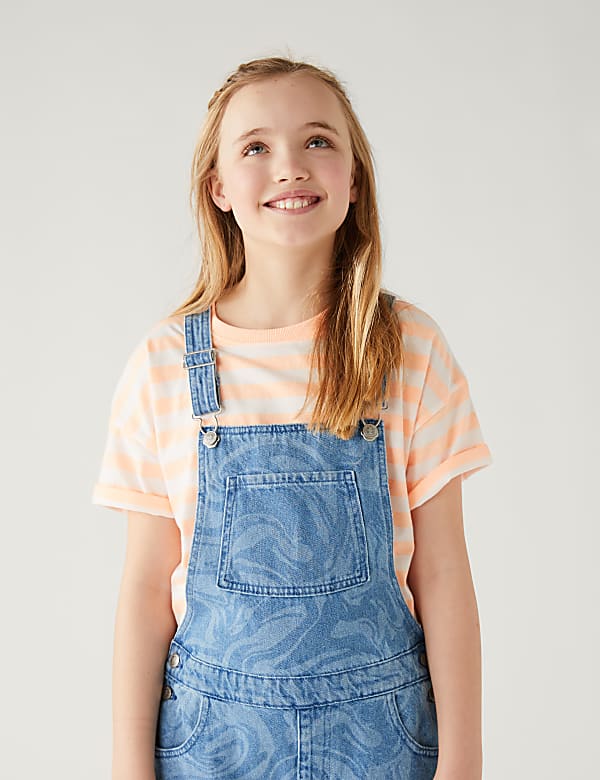 Denim Marble Print Dungarees