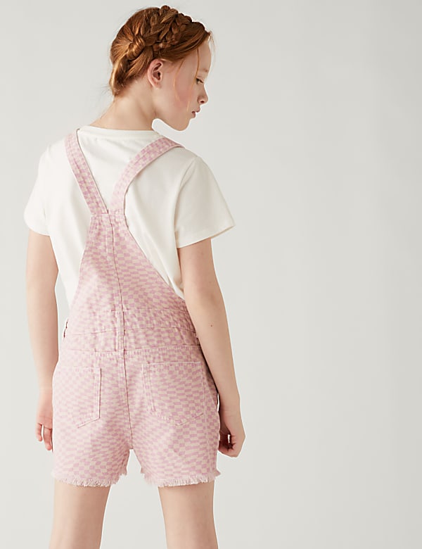 Denim Checkerboard Print Dungarees