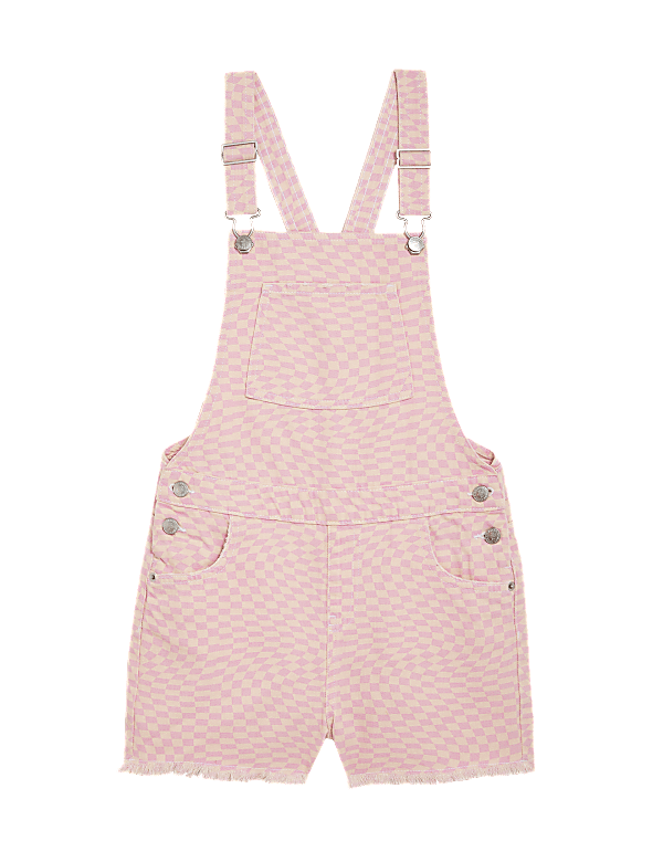 Denim Checkerboard Print Dungarees