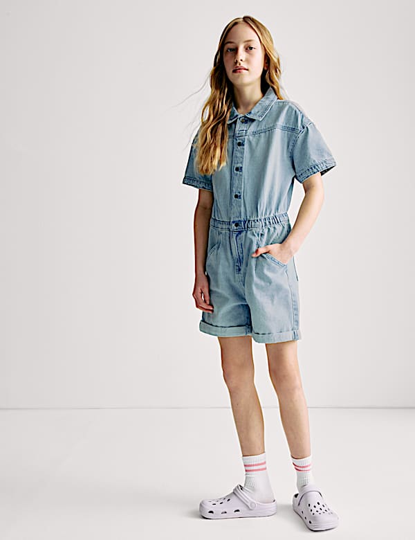 Pure Cotton Denim Playsuit (2-16 Yrs)