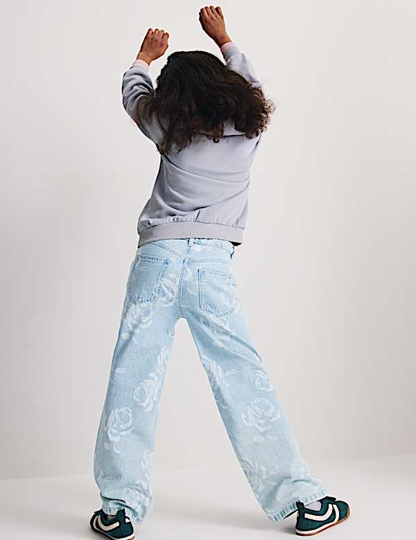 Pure Cotton Floral Print Jeans (6-16 Yrs) - ES