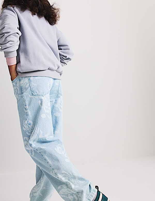 Pure Cotton Floral Print Jeans (6-16 Yrs) - ES