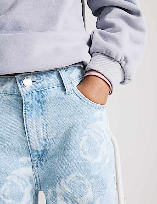 Pure Cotton Floral Print Jeans (6-16 Yrs) - ES