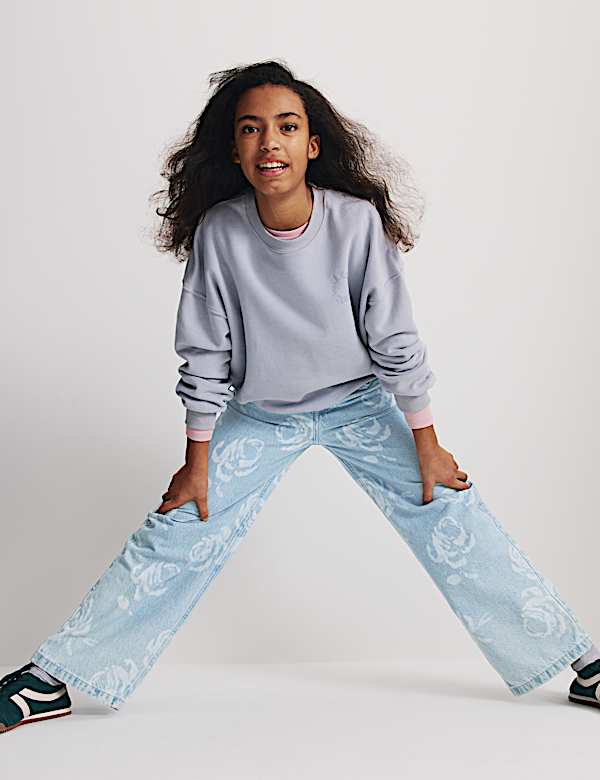 Pure Cotton Floral Print Jeans (6-16 Yrs) - ES