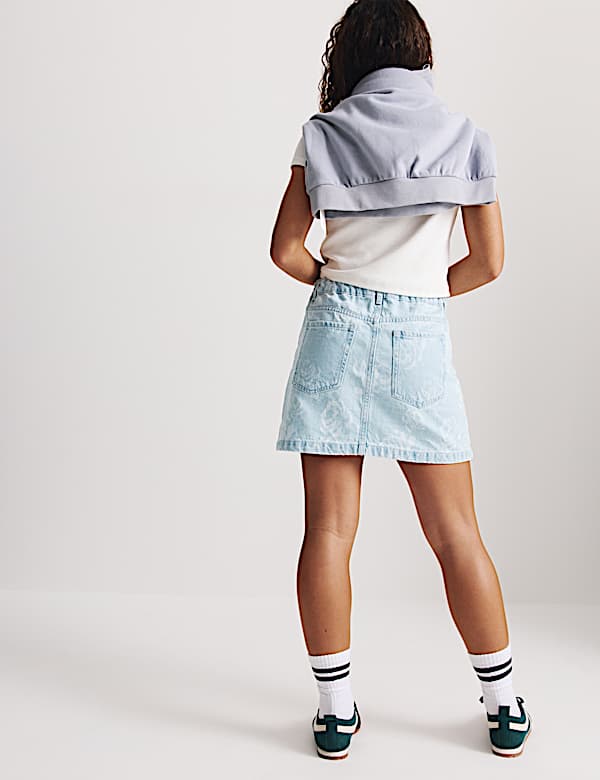 חצאית ג'ינס פרחונית מכותנה טהורה (2-&rlm;16 שנים) - IL