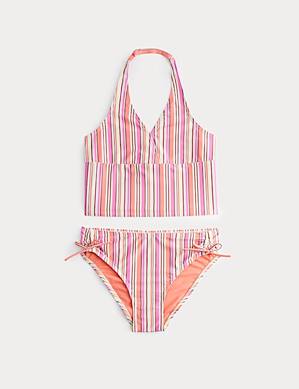 3 Piece Striped Tankini and Floral Sarong - IT
