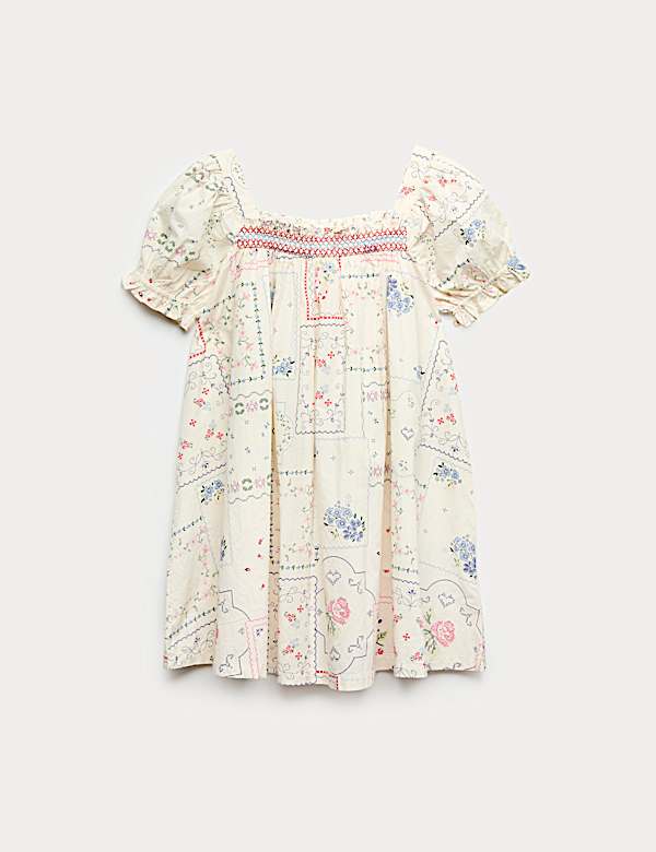 Pure Cotton Puff Sleeve Floral Mini Dress (6-16 Yrs)
