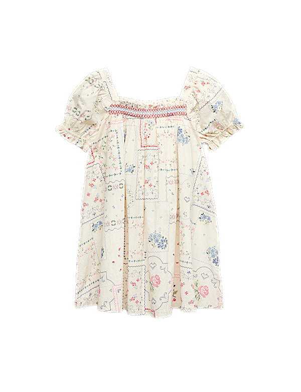 Pure Cotton Puff Sleeve Floral Mini Dress (6-16 Yrs)
