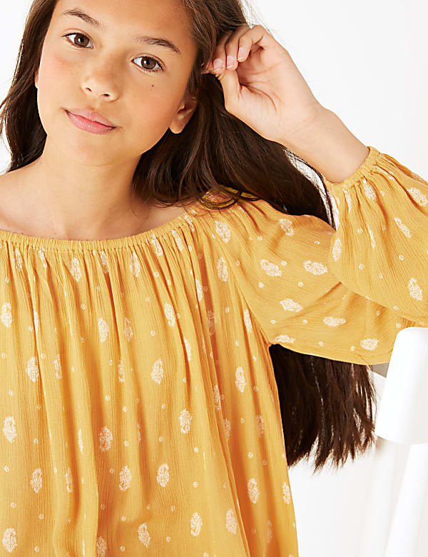 Crinkle Texture Floral Bardot Top