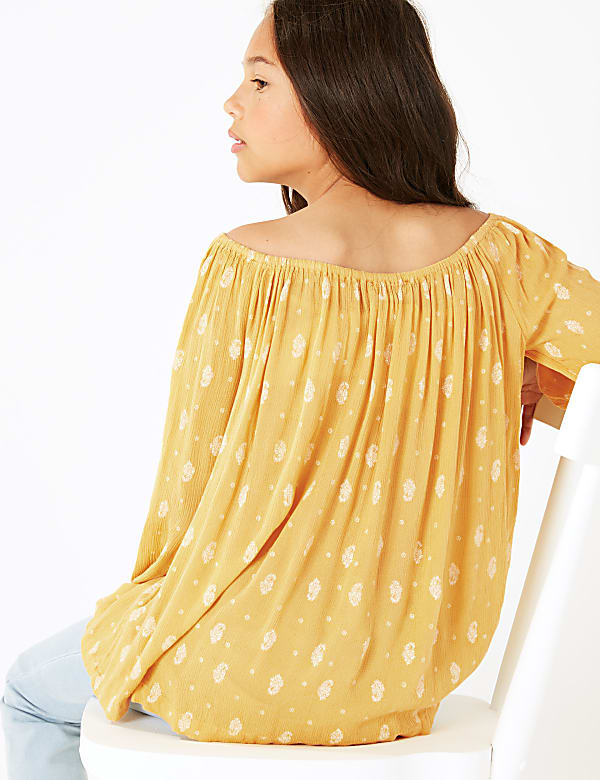 Crinkle Texture Floral Bardot Top