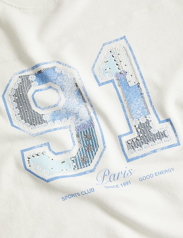Pure Cotton Embroidered Sequin T-Shirt (6-16 Yrs)