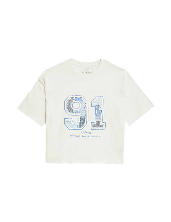 Pure Cotton Embroidered Sequin T-Shirt (6-16 Yrs)