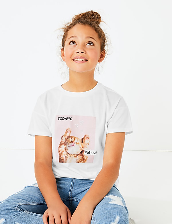 Cotton Cat Print T-Shirt (3-16 Years)