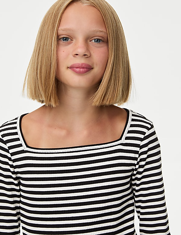Cotton Rich Striped Ribbed Top (6-16 Yrs)
