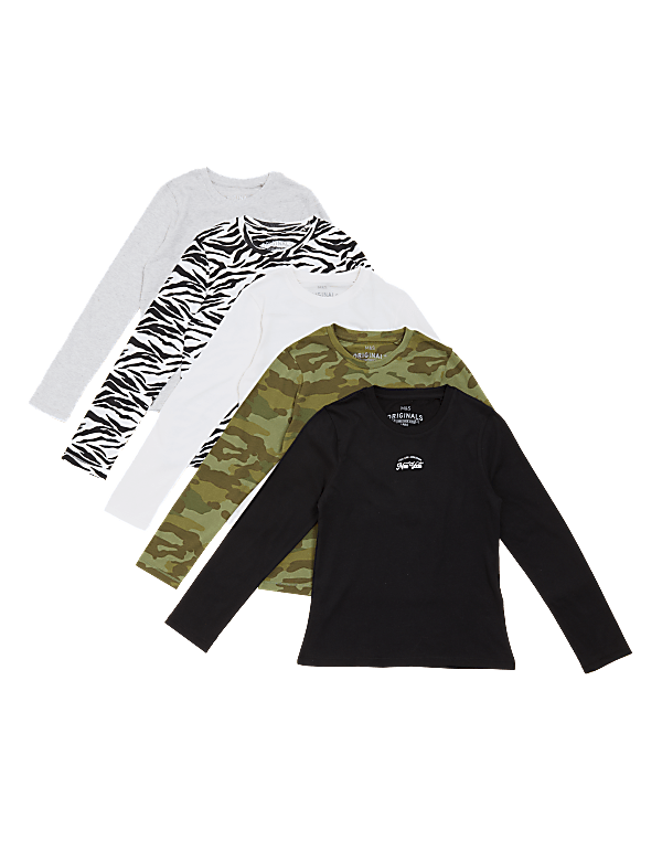 5pk Pure Cotton Patterned Tops (6-16 Yrs)