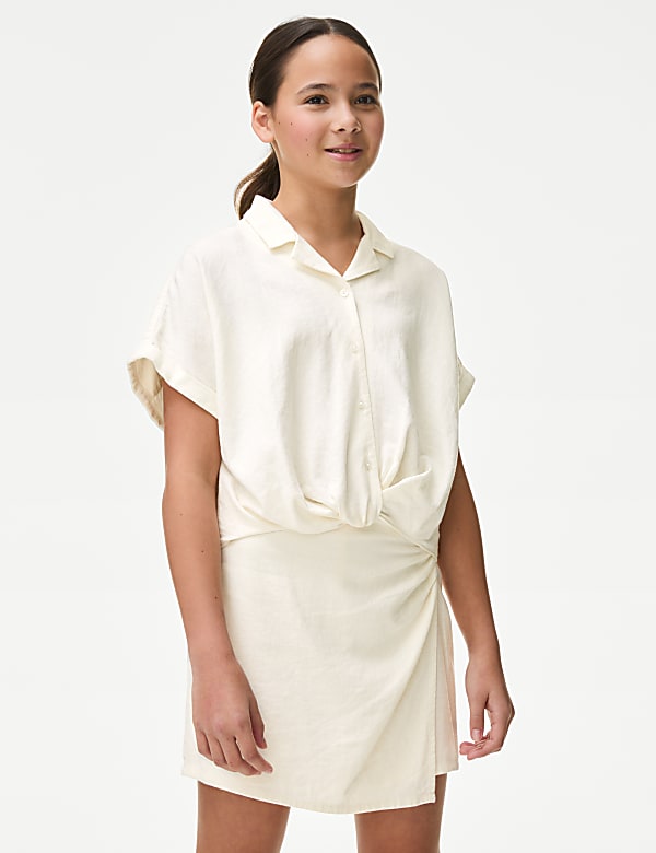 Linen Rich Tie Front Shirt (6-16 Yrs)