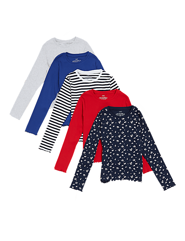 5pk Cotton Rich Patterned Tops (6-16 Yrs)
