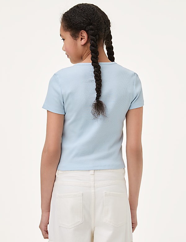 Cotton Rich Ribbed Button T-Shirt (6-16 Yrs)