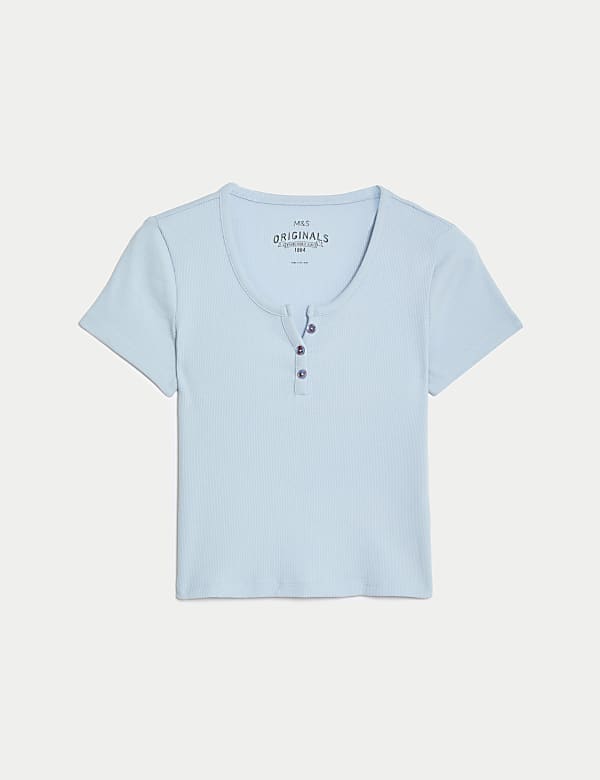 Cotton Rich Ribbed Button T-Shirt (6-16 Yrs) - GR