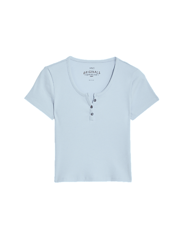 Cotton Rich Ribbed Button T-Shirt (6-16 Yrs)