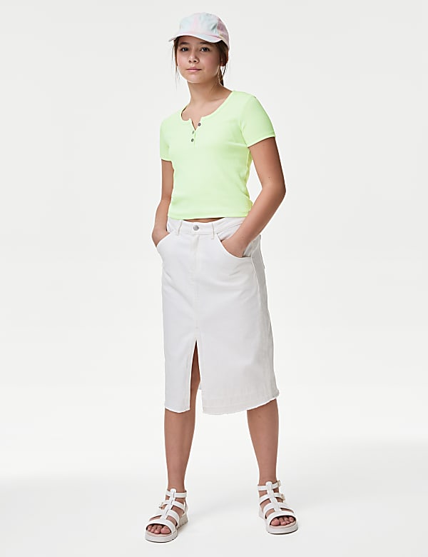 Cotton Rich Ribbed Button T-Shirt (6-16 Yrs)
