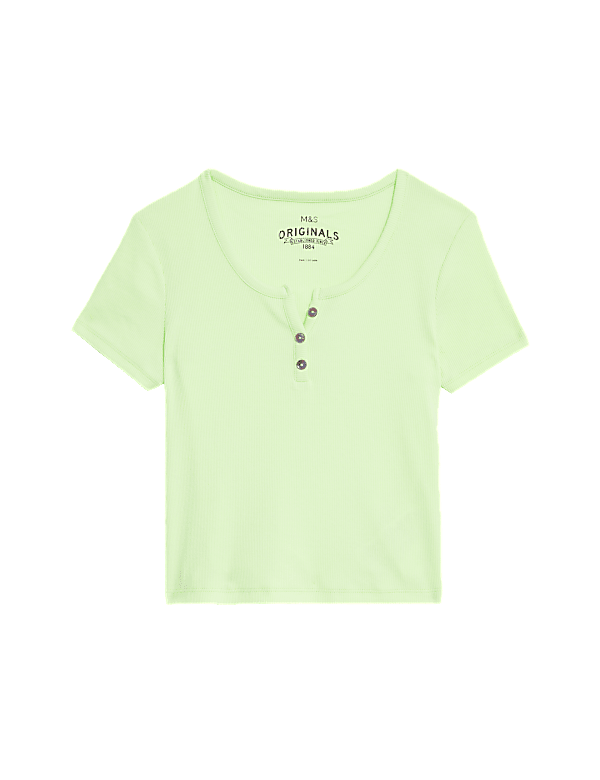 Cotton Rich Ribbed Button T-Shirt (6-16 Yrs)
