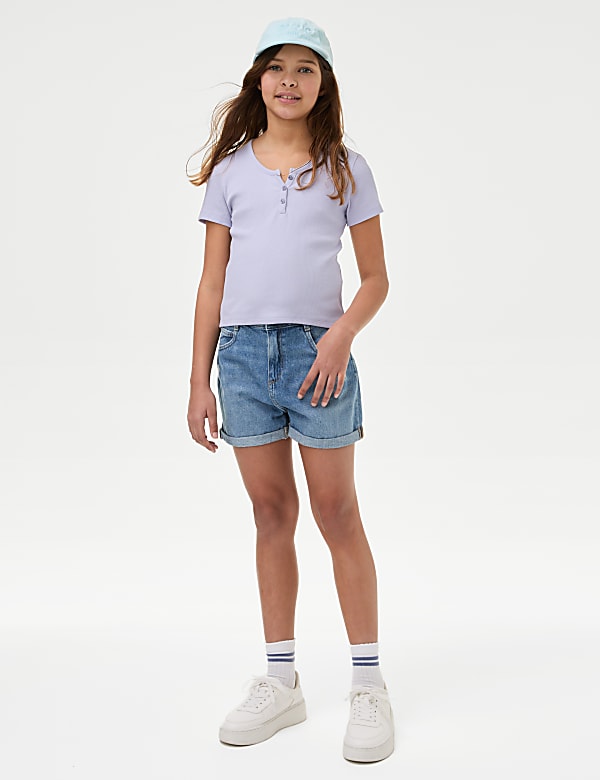 Cotton Rich Ribbed Button T-Shirt (6-16 Yrs)