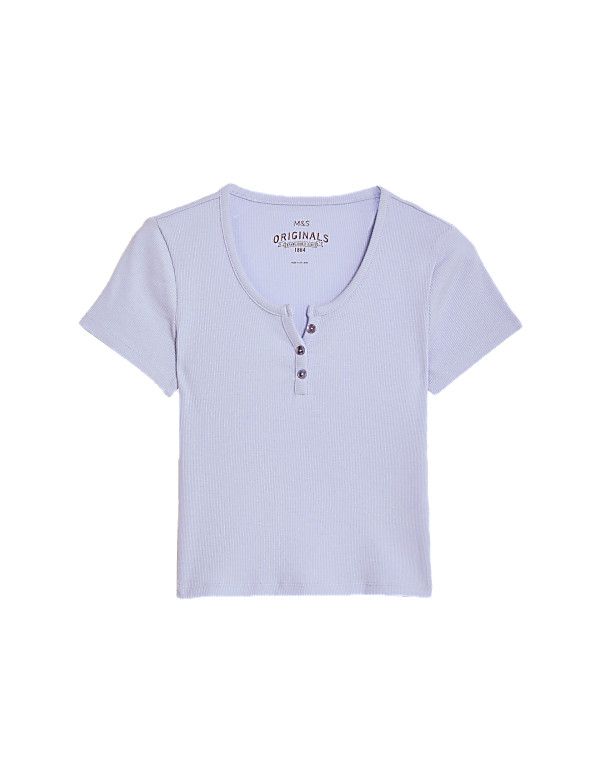 Cotton Rich Ribbed Button T-Shirt (6-16 Yrs)
