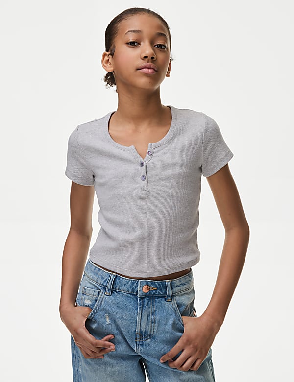 Cotton Rich Ribbed Button T-Shirt (6-16 Yrs) - VN