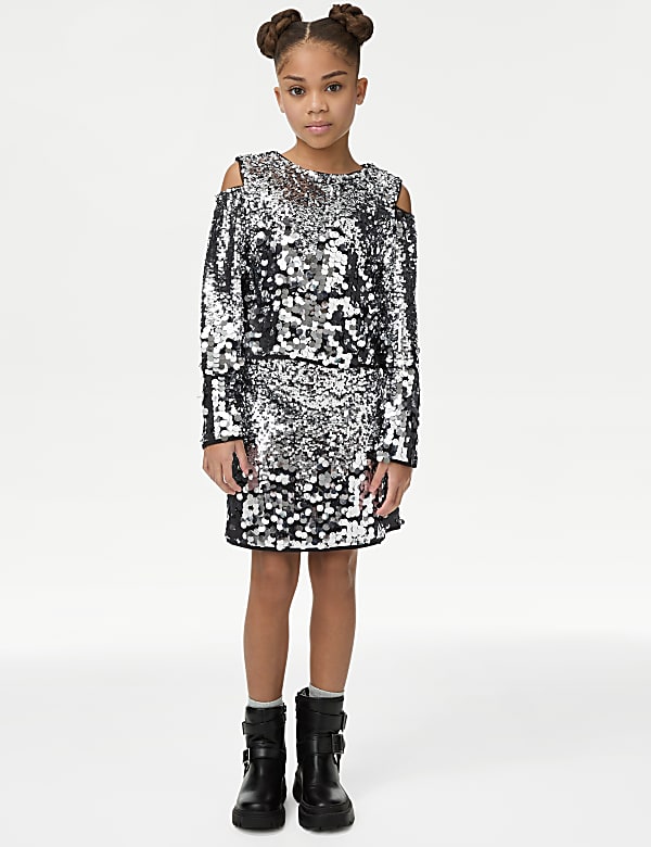 Sequin Cold Shoulder Top (6-16 Yrs)