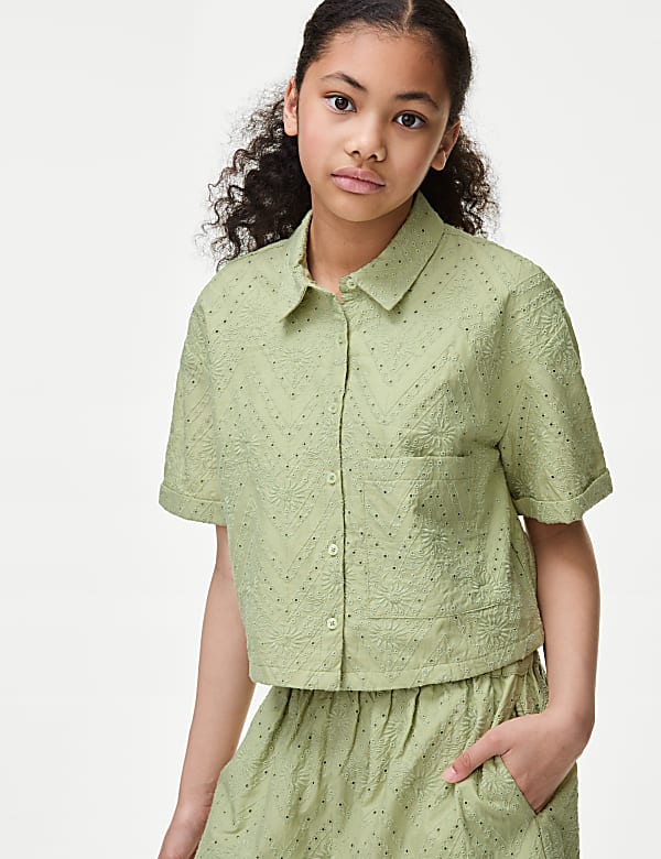 Camisa 100% algodón con bordado floral (6-16&nbsp;años) - ES