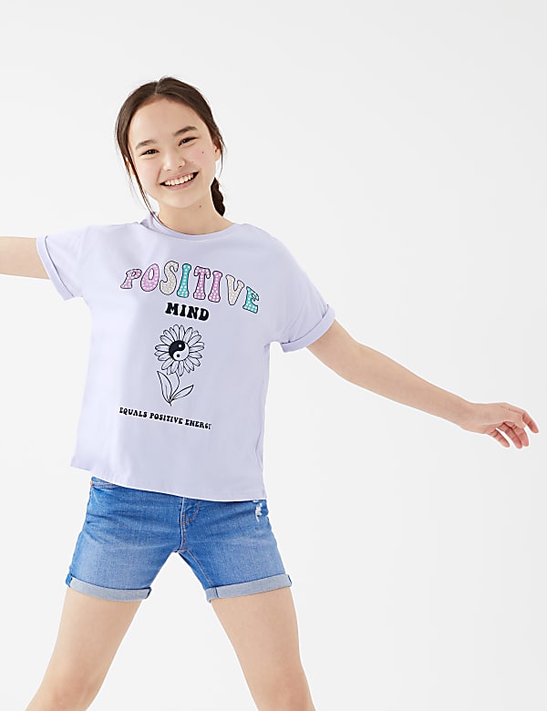 Pure Cotton Positive Mind Slogan T-Shirt (6-16 Yrs)