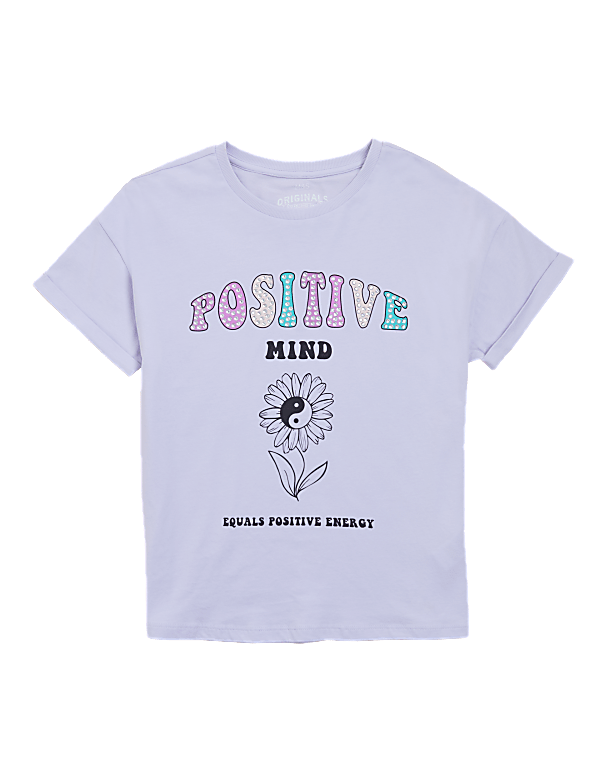 Pure Cotton Positive Mind Slogan T-Shirt (6-16 Yrs)
