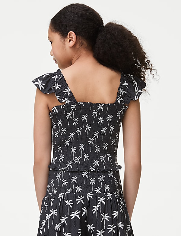 Palm Print Shirred Top (6-16 Yrs) - KR
