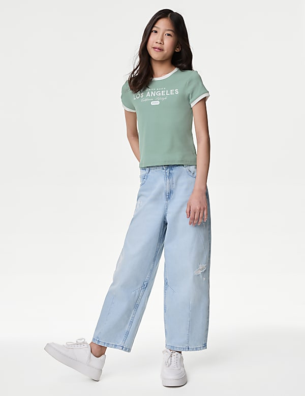 Cotton Rich Ribbed Slogan T-Shirt (6-16 Yrs)