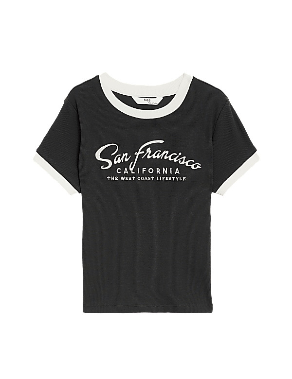 Cotton Rich Ribbed Slogan T-Shirt (6-16 Yrs)