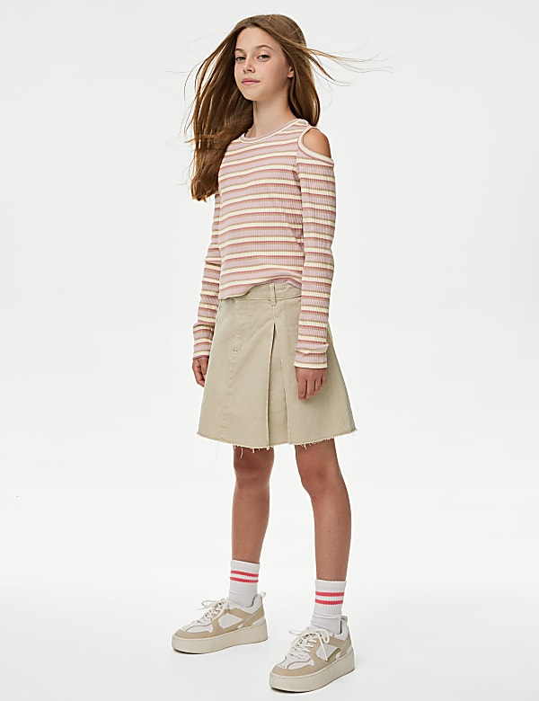 Cotton Rich Ribbed Cold Shoulder Top (6-16 Yrs)