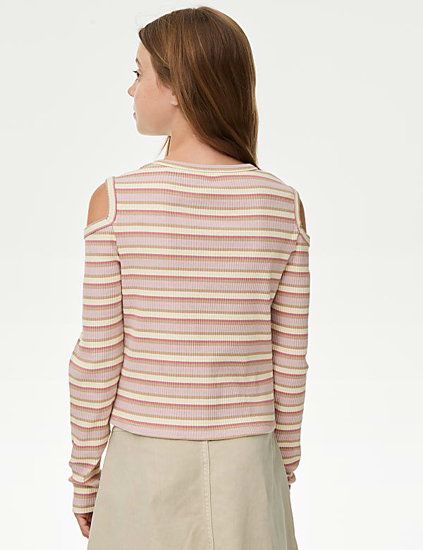 Cotton Rich Ribbed Cold Shoulder Top (6-16 Yrs)