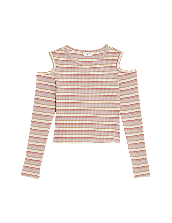 Cotton Rich Ribbed Cold Shoulder Top (6-16 Yrs)